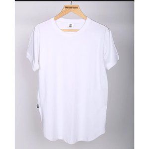 White Plain Unisex Cotton Tshirt, Trendy Crewneck, Short Sleeve, Curved Hem.